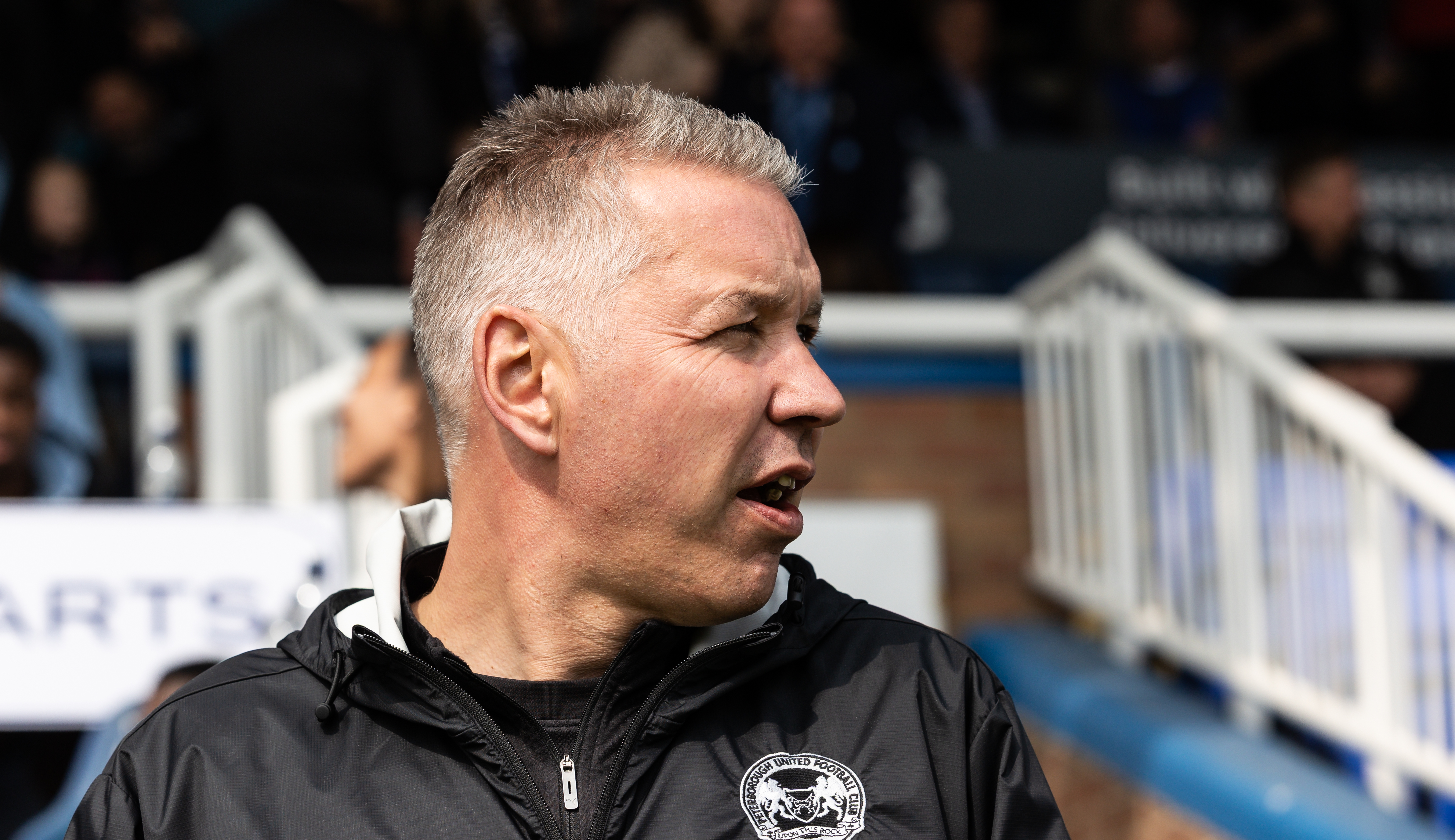 PETERBOROUGH, ENGLAND - APRIL 26: Peterborough United&#039;s manager Darren Ferguson looks on during the Sky Bet League One match between Peterborough United FC and Bolton Wanderers FC at Weston Homes Stadium on April 26, 2025 in Peterborough, England. (Photo by Andrew Kearns - CameraSport via Getty Images)