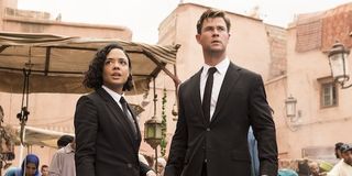 Tessa Thompson and Chris Hemsworth as Agent M and Agent H in Men In Black International