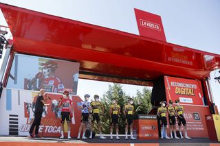 Jumbo-Visma on the podium before stage 3 of the Vuelta a Espana