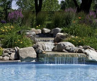 Rock waterfall in pool