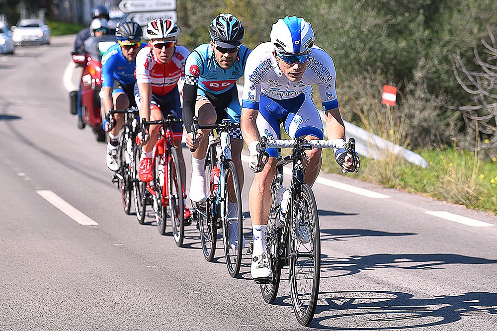 Charles Planet leads the day's breakaway at Algarve