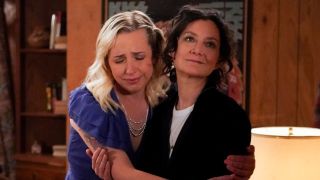 Becky hugging Darlene on wedding day on The Conners