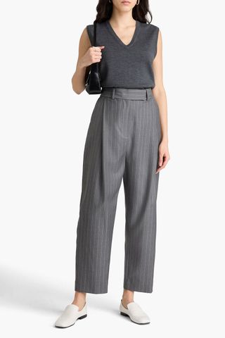 Cropped Pinstriped Wool-Twill Tapered Pants