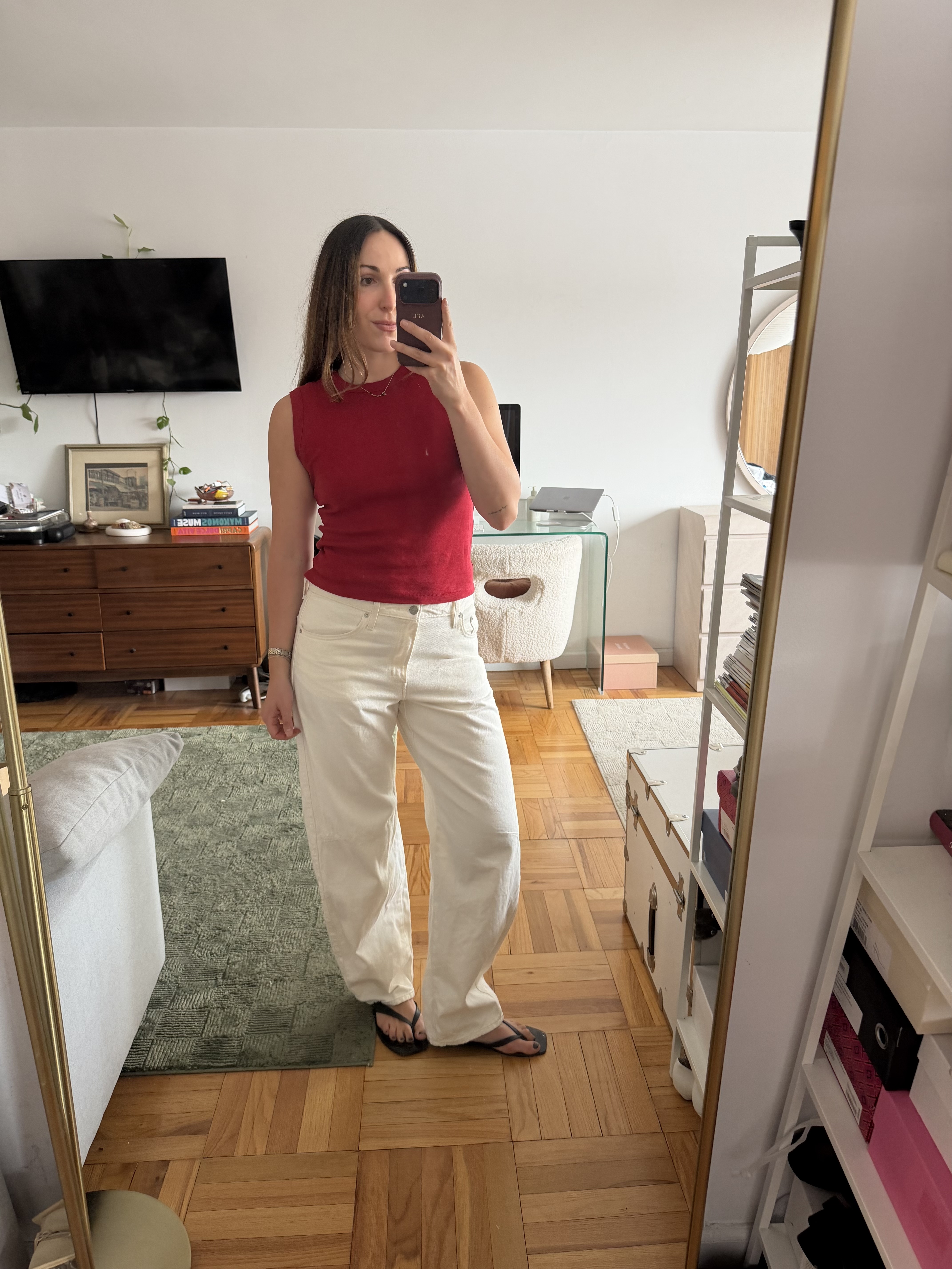 Anna LaPlaca wearing the best white jeans of 2026