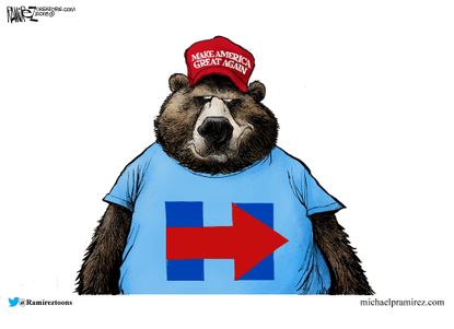 Political cartoon U.S. Russia 2016 election meddling Hillary Clinton MAGA