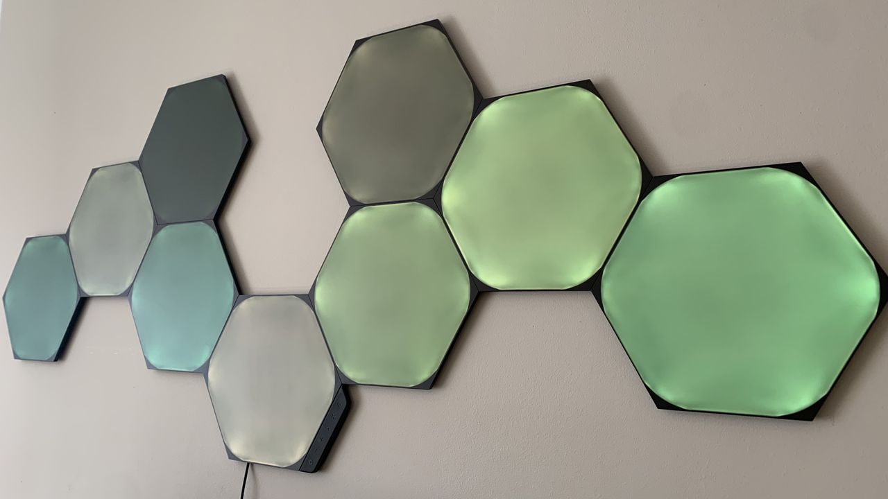 Nanoleaf Shapes Ultra Black on a wall