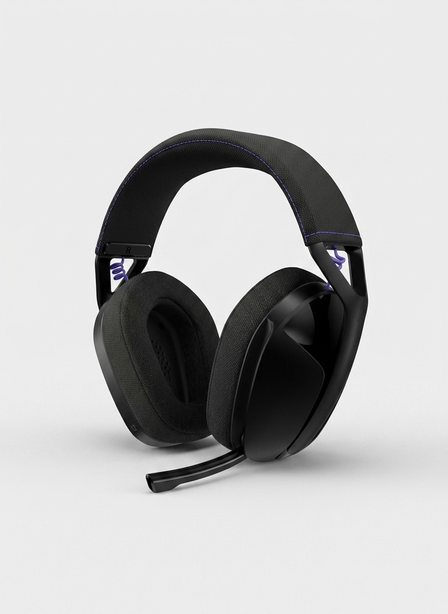 A Logitech G321 Lightspeed wireless gaming headset on a grey background