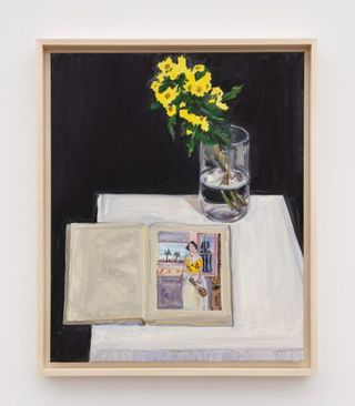 Painting of a book and vase