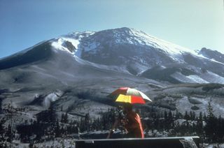 Swollen north flank of Mt. St. Helens before the May 18 eruption.