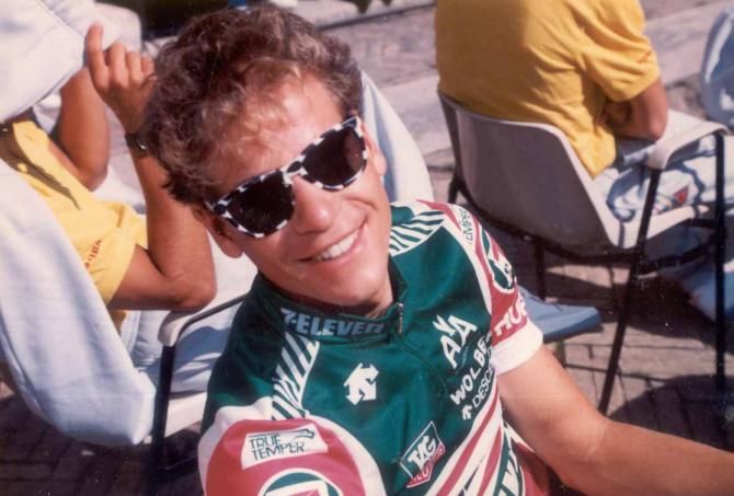 A relaxed Andy Hampsten at the team presentation in Urbino