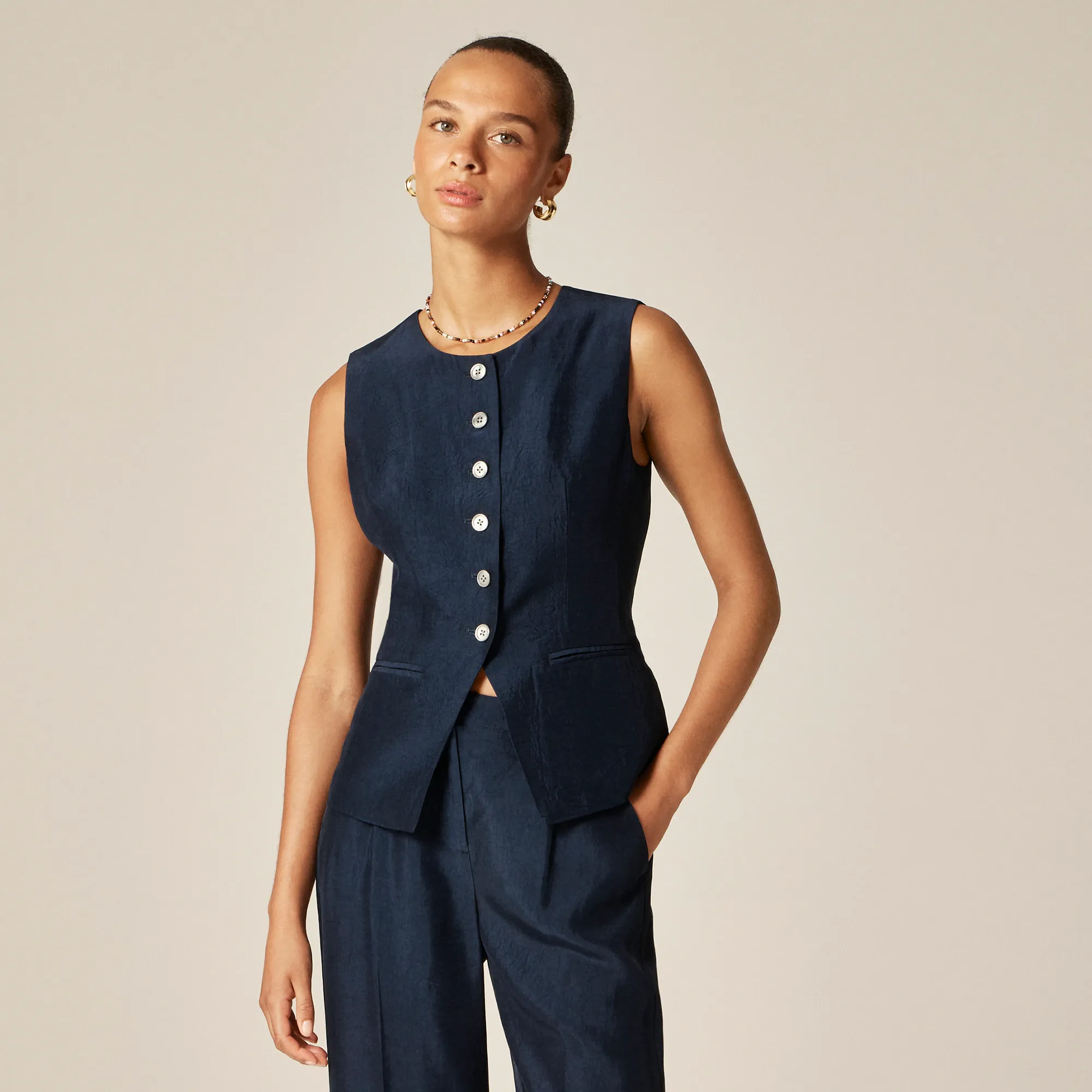 jcrew, Essential Cutaway Vest Top in Textured Satin