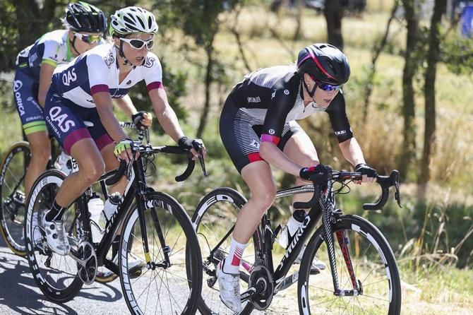 Cromwell leads Karin Garfoot up the climb