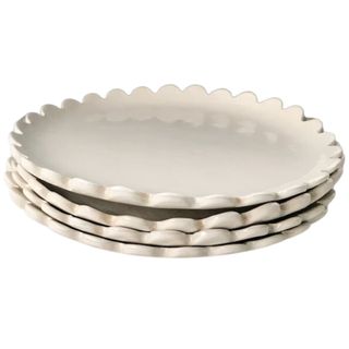 White Stoneware Scalloped-edge Side Plates
