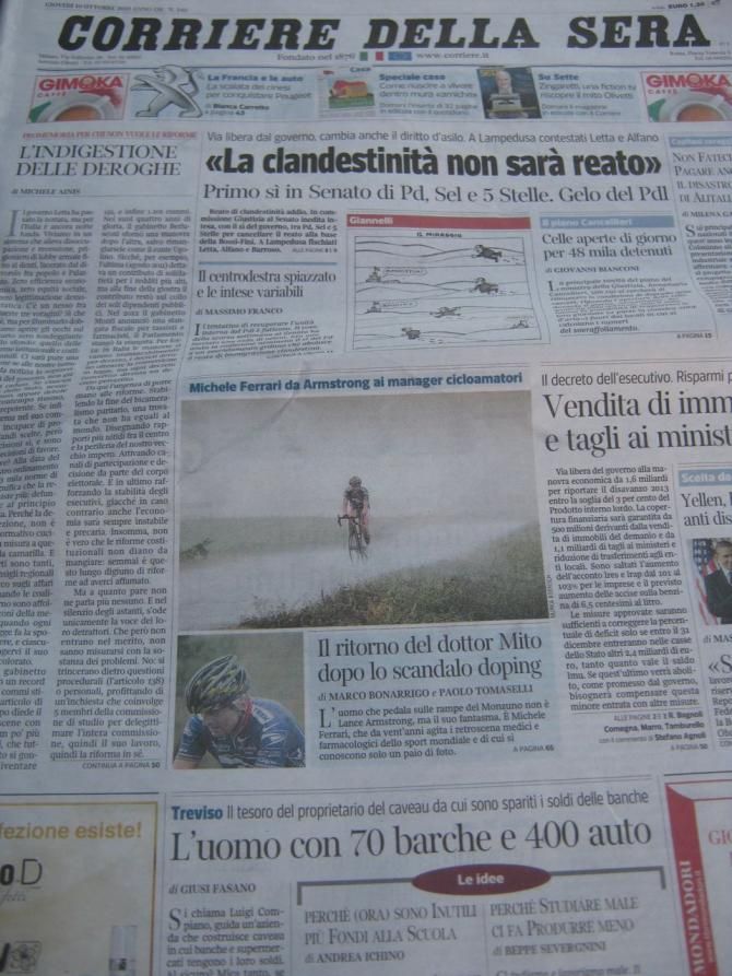 Dr. Ferrari was on the front cover of Corriere della Sera