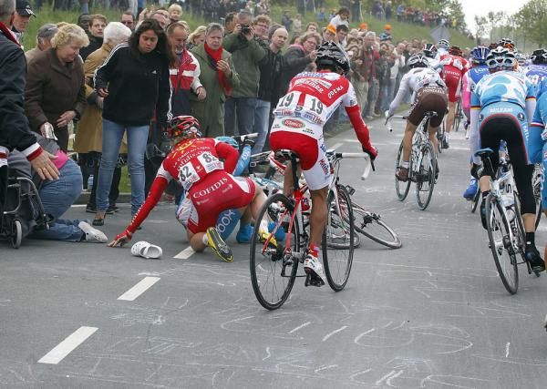 Chaos on a climb as riders collide