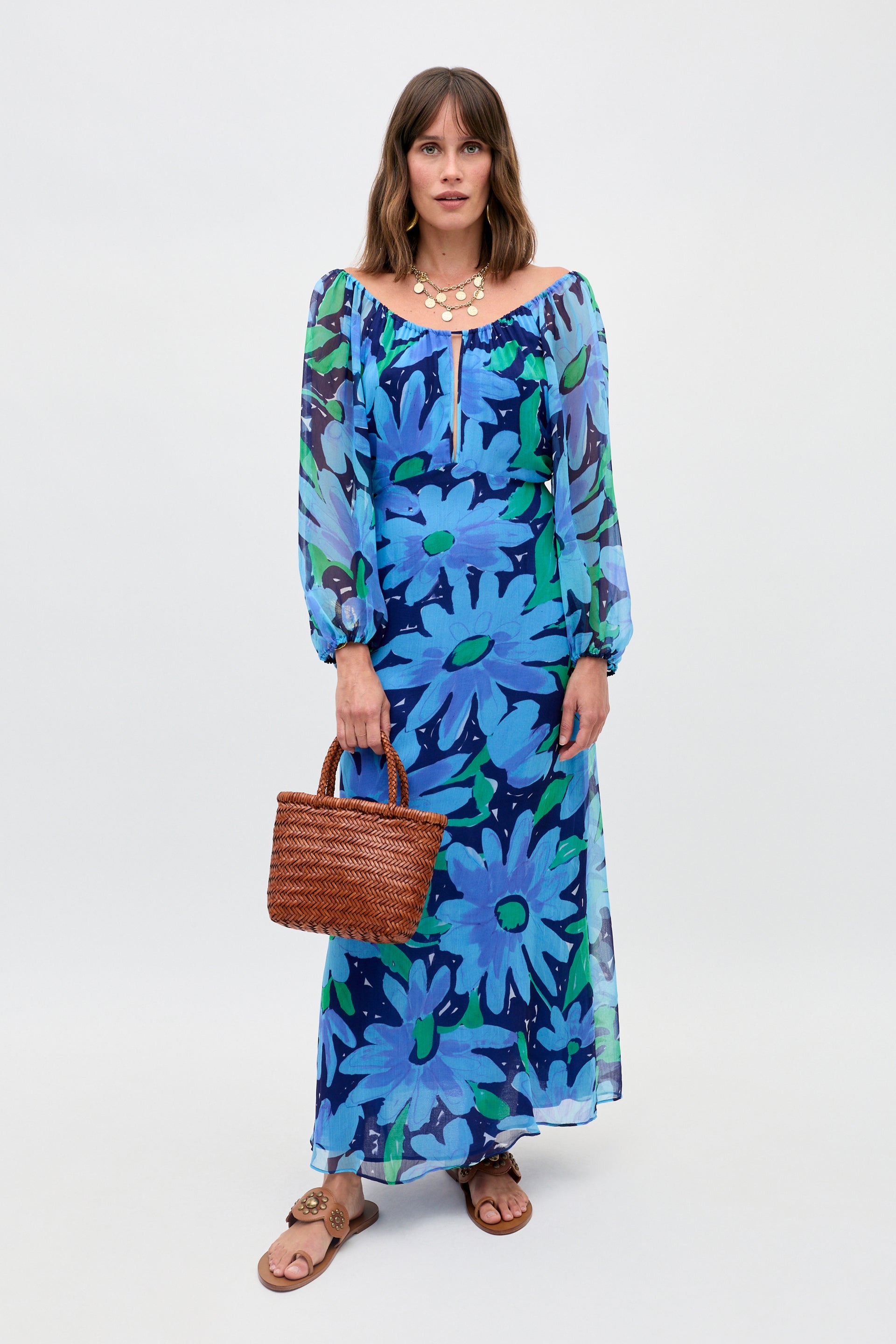 Nikolette Georgette Midi Dress in Danish Floral Blue
