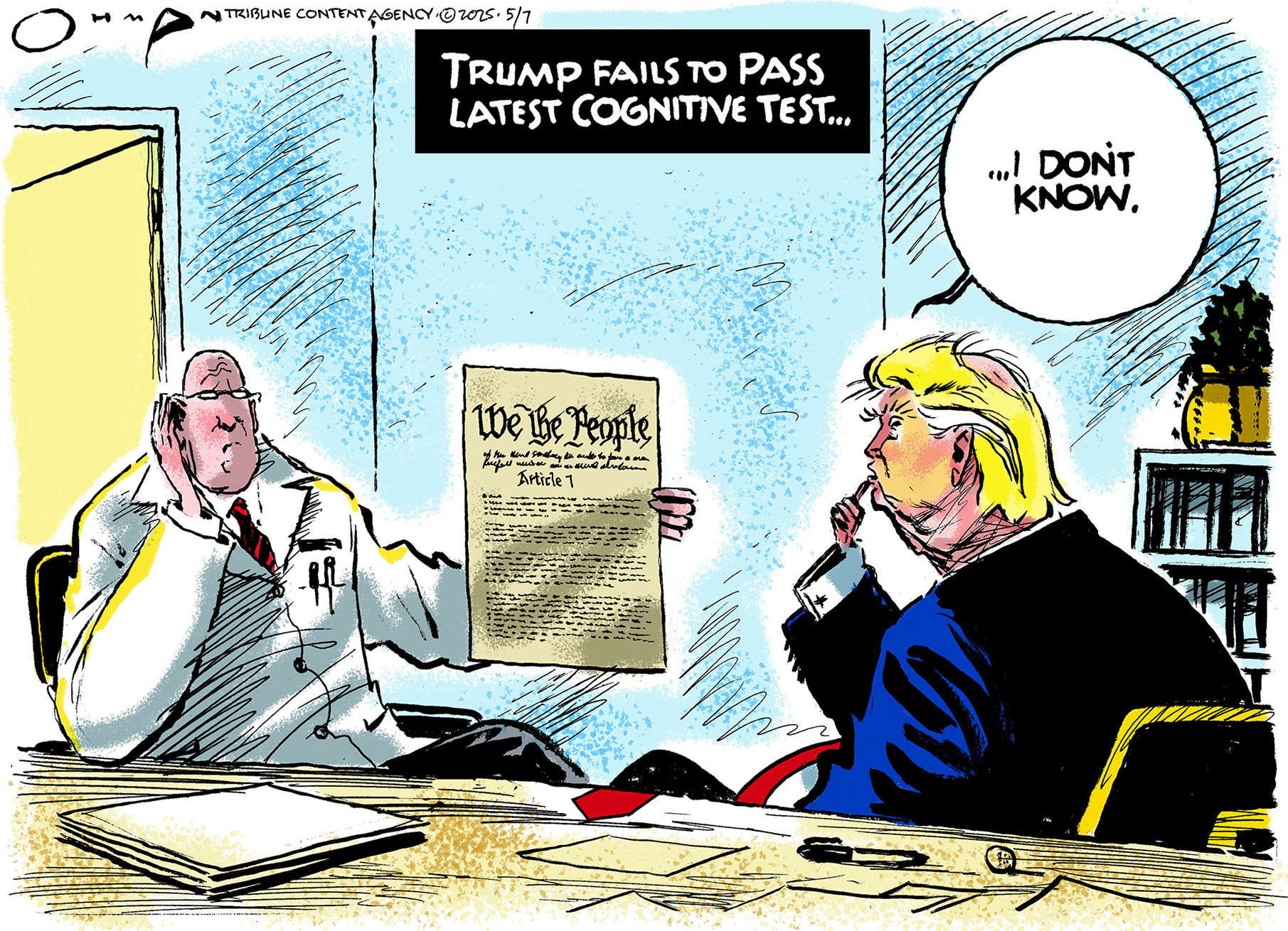 Donald Trump fails a constitutional cognitive test and more of today's political cartoons
