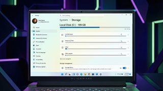 Screenshot on an Alienware gaming laptop that shows the Storage settings for Windows 11.