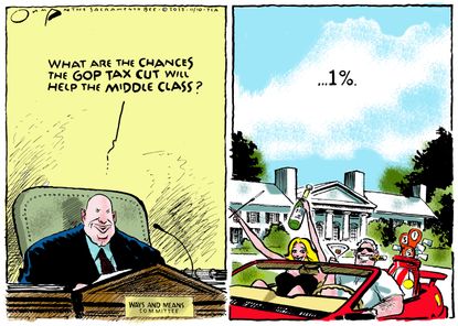Political cartoon U.S. GOP tax reform middle class wealthy