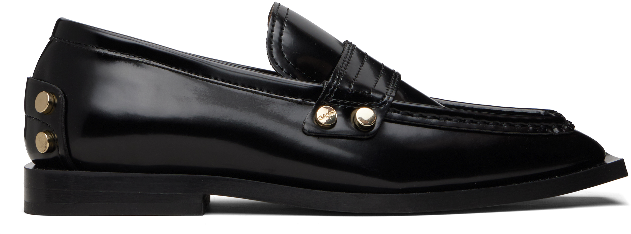 Black Studs Square Toe Loafers