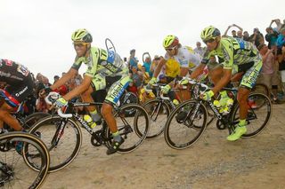 Alberto Contador rides the cobbles during stage 4.