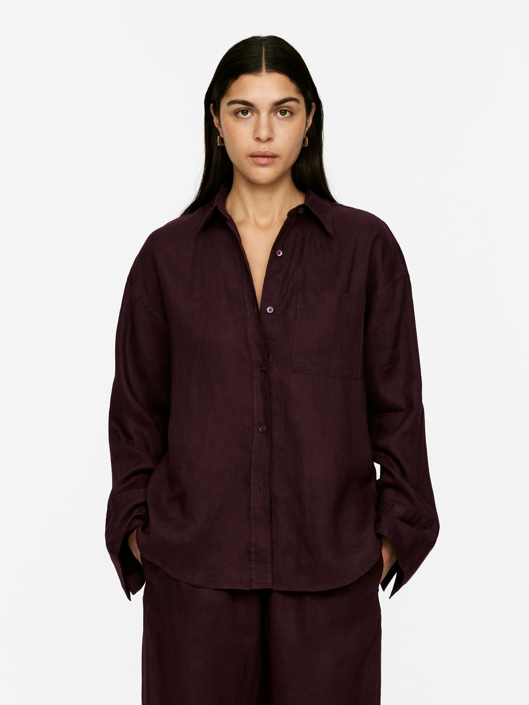 Linen Shirt 
 Dark Purple 
 Women 
 Arket Gb