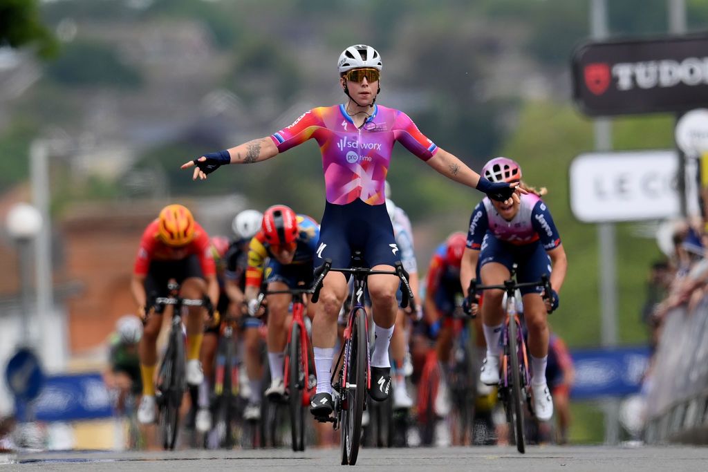 COLCHESTER ENGLAND MAY 24 Lorena Wiebes of The Netherlands and Team SD WorxProtime celebrates at finish line as stage winner during the 10th Ford RideLondon Classique 2024 Stage 1 a 1592km stage from Saffron Walden to Colchester UCIWWT on May 24 2024 in Colchester England Photo by Alex BroadwayGetty Images
