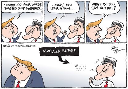 Political Cartoon U.S. Mueller Retort Trump Interpretation