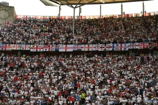 Football supporters are seen ahead of the UEFA EURO 2024 final match between Spain and England at Olympiastadion in Berlin, Germany on July 14, 2024.