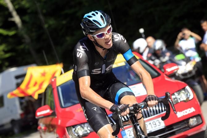 Chris Froome (Sky) alone in the lead to the Ax 3 Domaines finish line