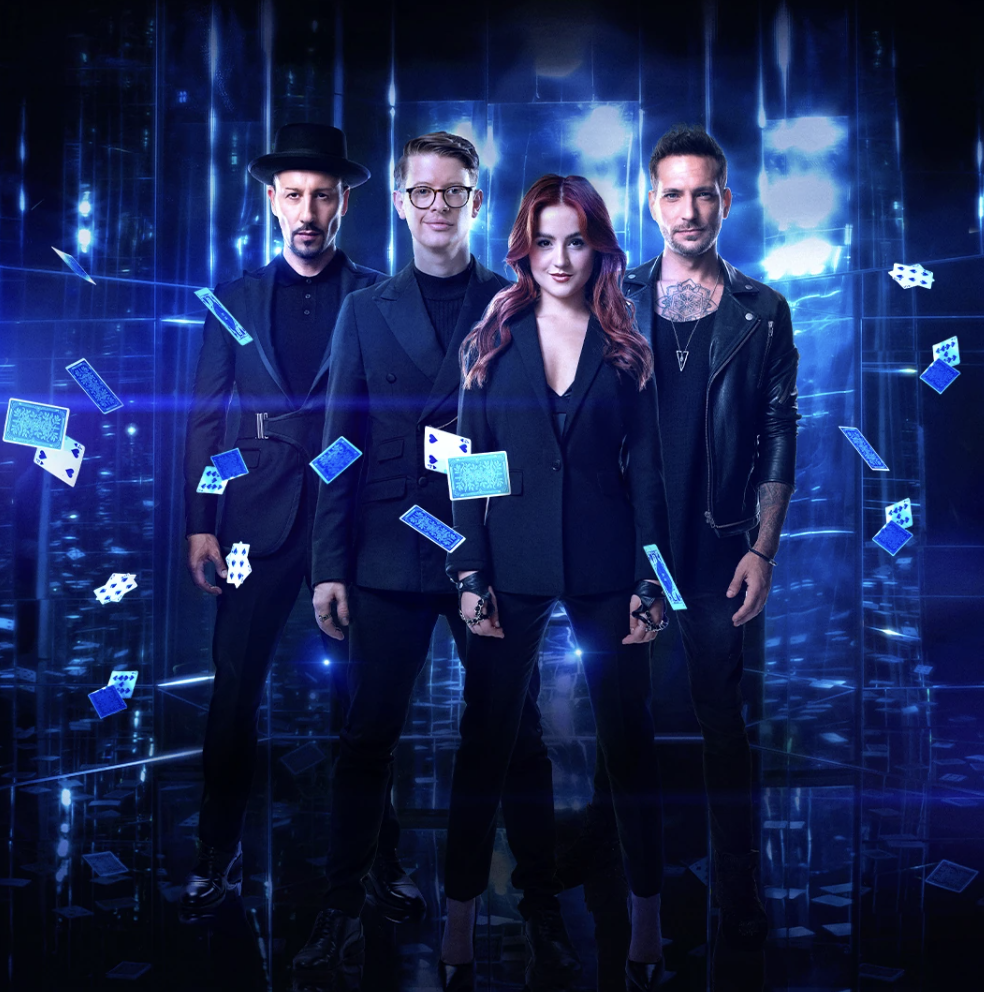 an image of the four 'horsemen' who lead the stage adaptation of Now You See Me: Live