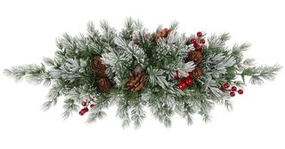 Enyhom Artificial Christmas Swag, 66cm/25.6inch Decorative Xmas Swag with Pine Needles, Pine Cone and Red Berries, Fake Hanging Swag Front Door Swag Wreath for Home Christmas Decorations