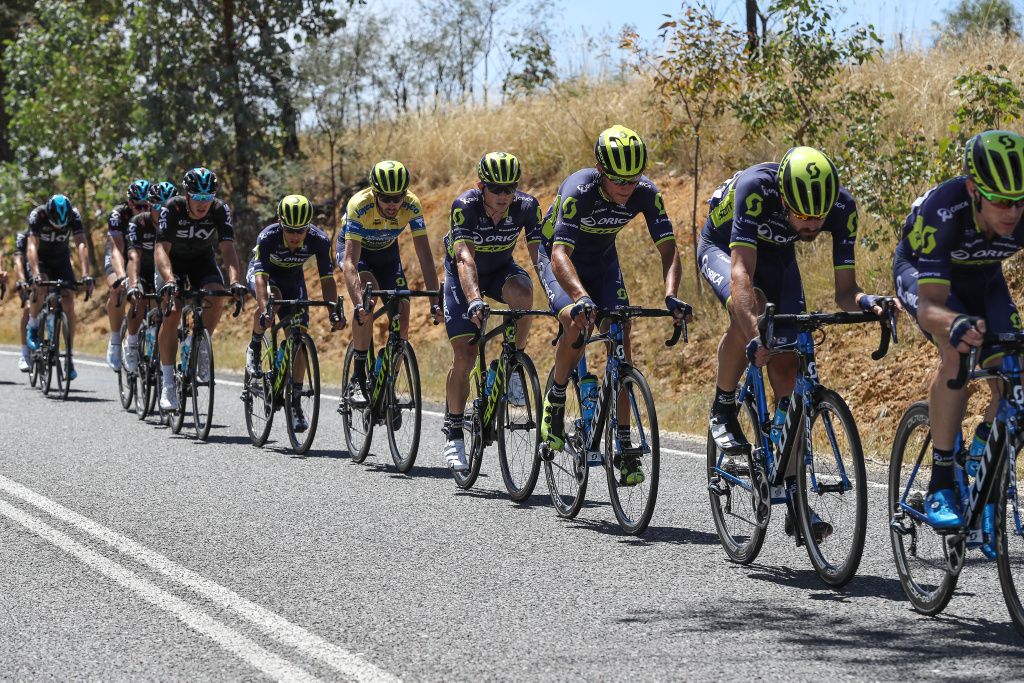 Orica-Scott in formation with Damien Howson in yellow