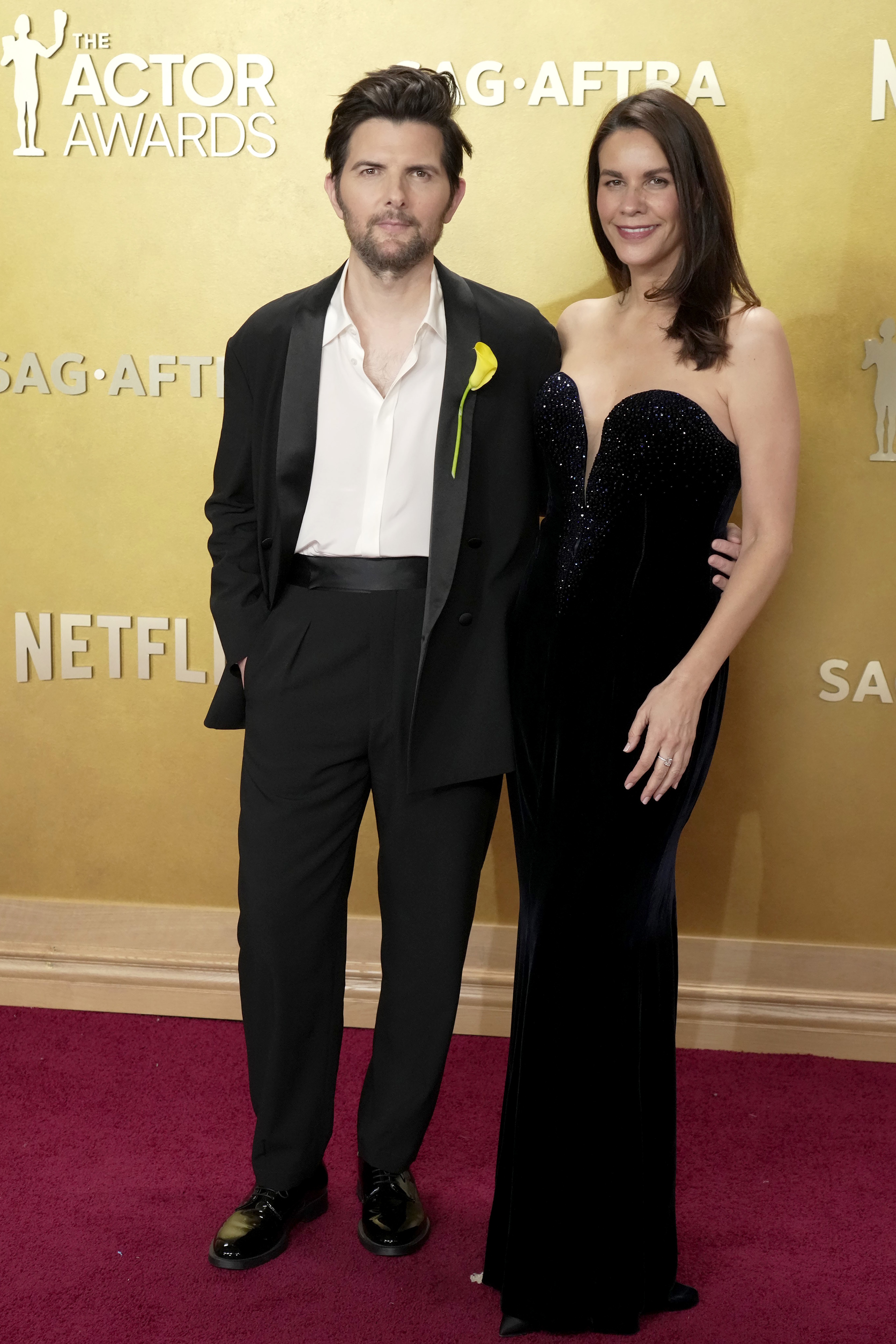 LOS ANGELES, CALIFORNIA - MARCH 01: (L-R) Adam Scott and Naomi Scott attend the 32nd Annual Actor Awards at Shrine Auditorium and Expo Hall on March 01, 2026 in Los Angeles, California. (Photo by Jeff Kravitz/FilmMagic)
