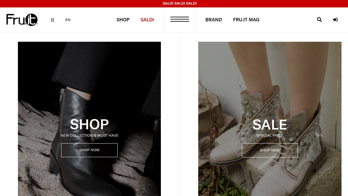 Fru.it homepage featuring photos of shoes