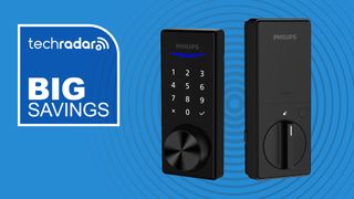 Philips smart lock on blue background with white text reading 'TechRadar Big Savings'