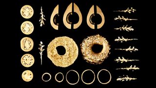 The golden bagel pieces dissected.