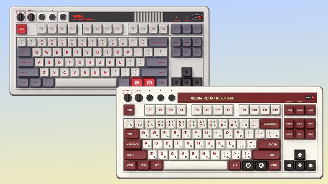 The 8BitDo mechanical gaming keyboard top down in both designs.