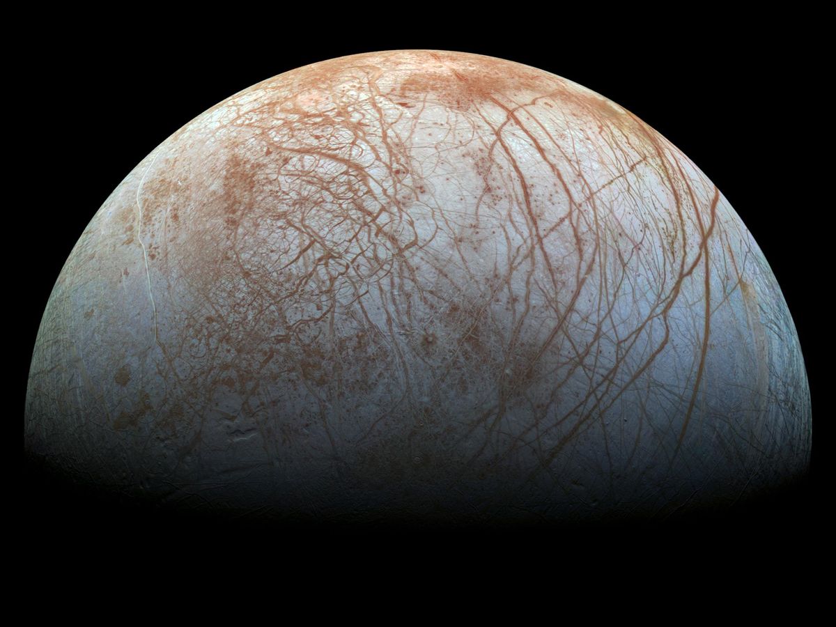 Jupiter&#039;s ocean-harboring moon, Europa, imaged here by NASA&#039;s Galileo spacecraft, is widely regarded as one of the solar system&#039;s best bets to host alien life.