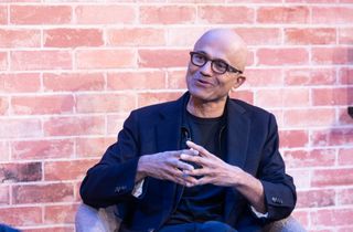Microsoft CEO Satya Nadella pictured during an interview at Bloomberg House on the opening day of the World Economic Forum (WEF) in Davos, Switzerland, on Tuesday, Jan. 16, 2024.