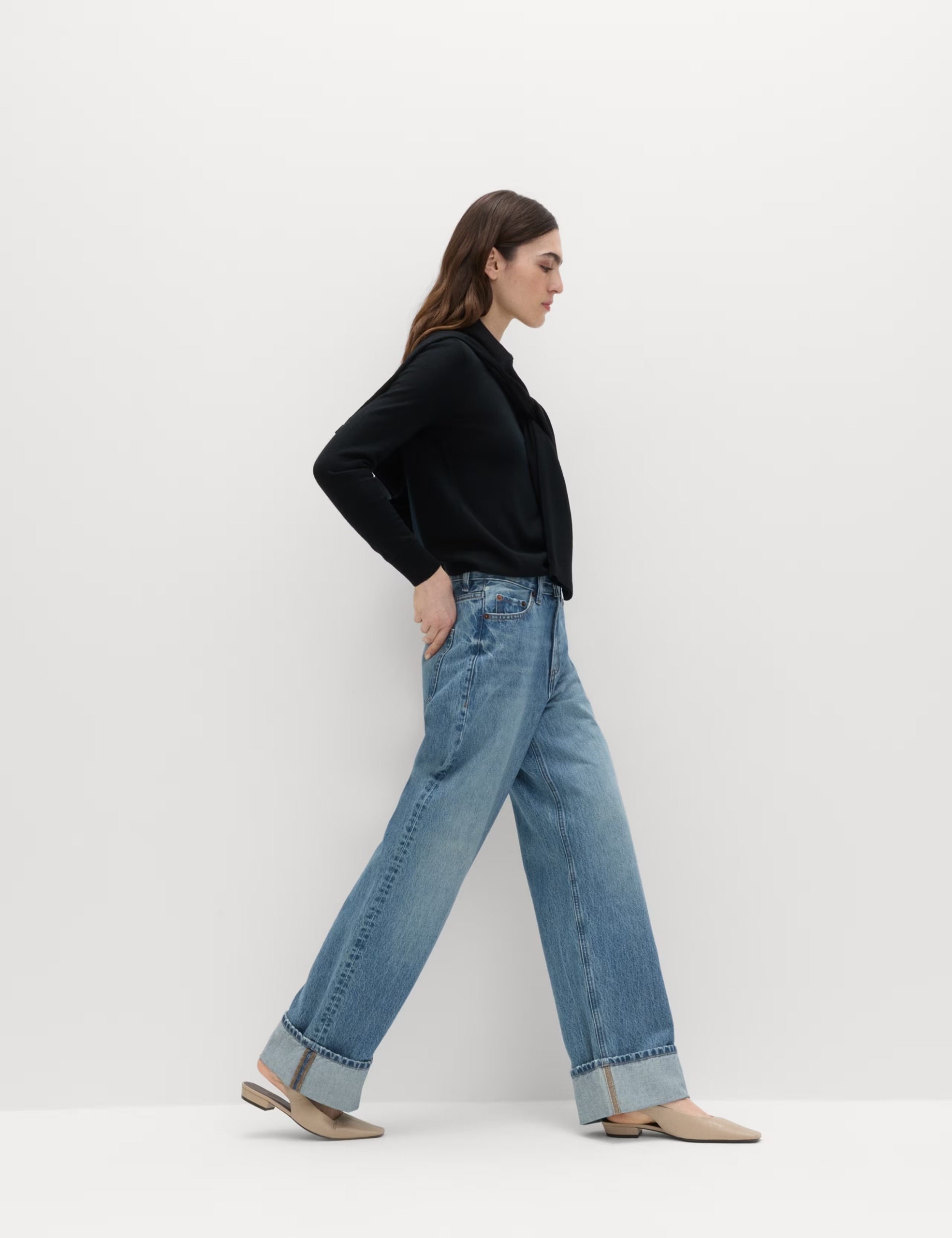 Marks &amp;amp; Spencer, High Waisted Wide Leg Turn Up Jeans