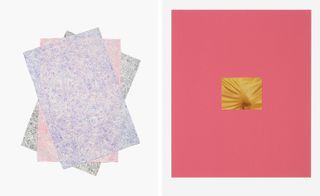 Pastel coloured print tea towels and a pink card with gold detail