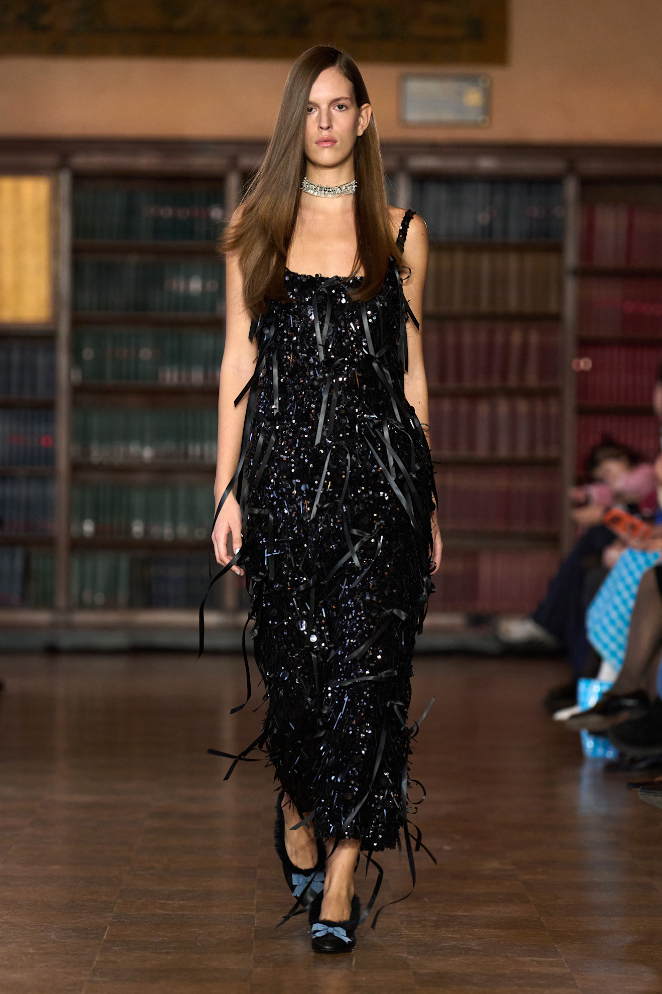 models walk the Sandy Liang Fall 2026 fashion show runway wearing slipper shoes 