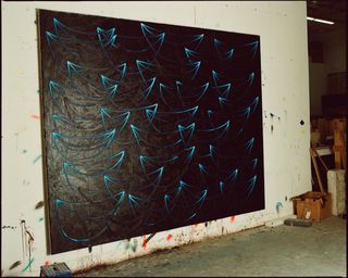 Seascape Painting, ‘Angola’, 2022, oil on linen, inside Rashid Johnson's Brooklyn studio