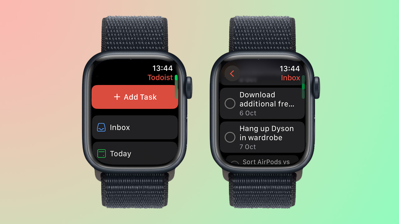 Screenshots of Todoist app on Apple Watch