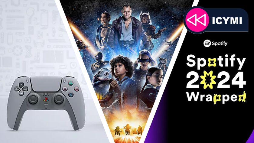 ICYMI image showing the PS5 controlelr, the Spotify Wrapped 2024 logo, and the cast of Skeleton Crew