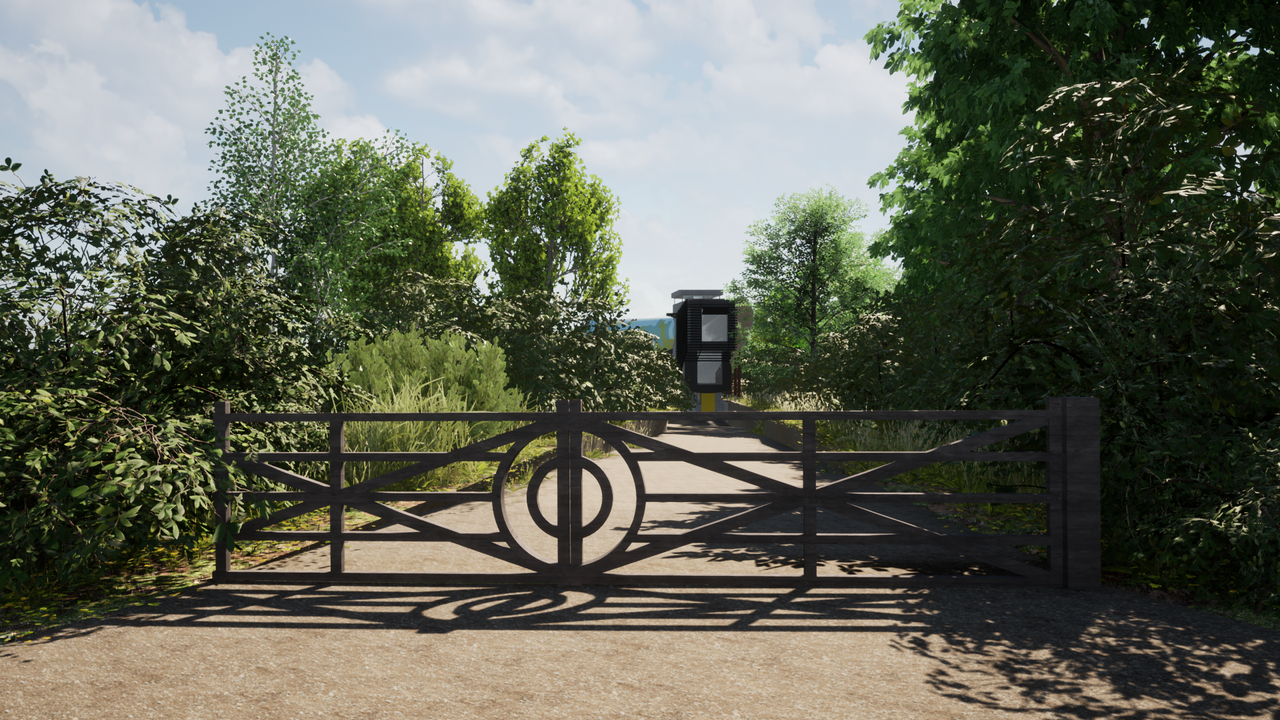 A mock up of the front gates of the building
