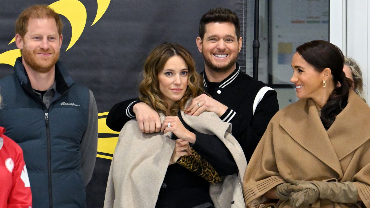 Prince Harry, Duke of Sussex, Luisana Lopilato, Michael Bublé and Meghan, Duchess of Sussex attend the Invictus Games One Year To Go Winter Training Camp at Hillcrest Community Centre on February 16, 2024.