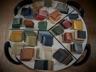 Multicoloured leather swatches and samples