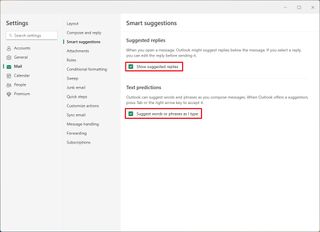 Outlook smart suggestions